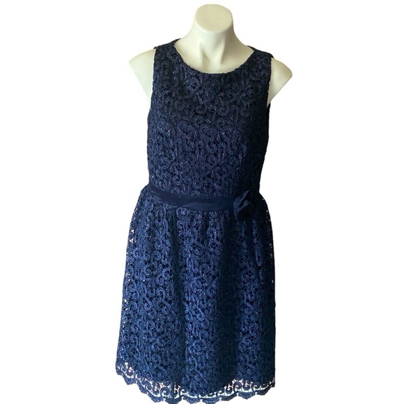 Marina Women’s Navy Blue Sparkly Lace Sleeveless Fit & Flare Midi Dress Size 10 - Picture 1 of 9